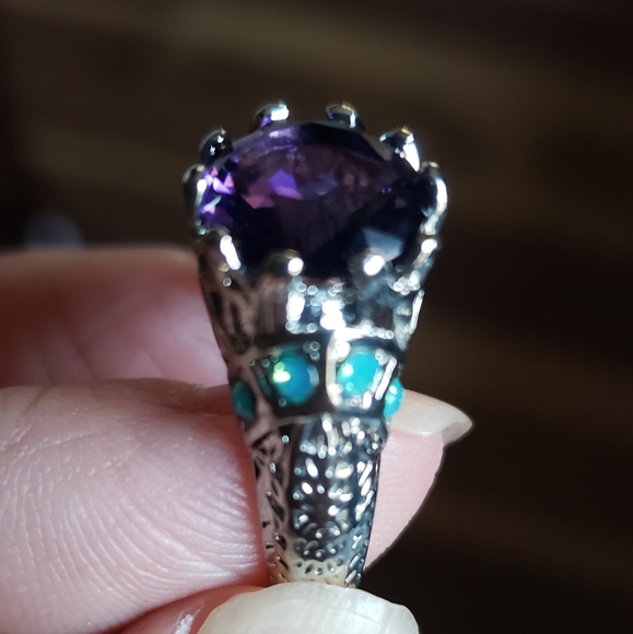 2XHOST PICK. PURPLE & TEAL GREEN GEMSTONE RING IN A .925 STERLING SILVER SETTING - Picture 4 of 14